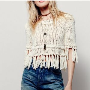 FREE PEOPLE On The Fringe open knit ivory sweater